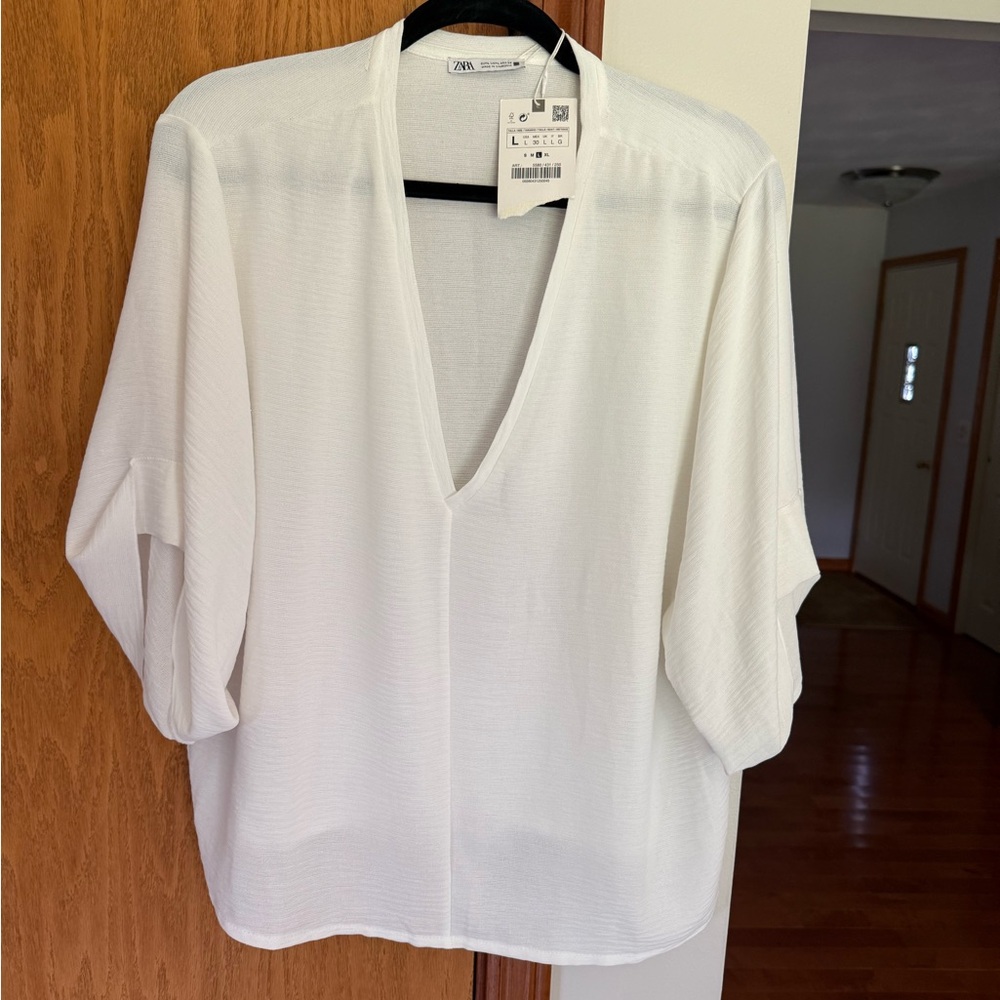 Zara Cream Relaxed 3/4 Sleeve Blouse